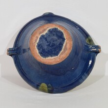 Blue glazed terracotta dairy bowl or tian, France circa 1850