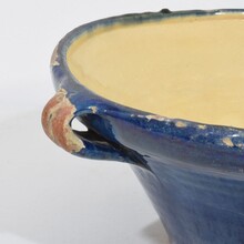 Blue glazed terracotta dairy bowl or tian, France circa 1850