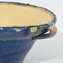 Blue glazed terracotta dairy bowl or tian, France circa 1850