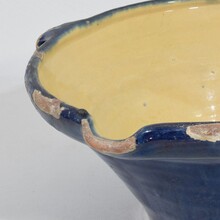 Blue glazed terracotta dairy bowl or tian, France circa 1850