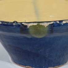 Blue glazed terracotta dairy bowl or tian, France circa 1850