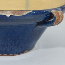 Blue glazed terracotta dairy bowl or tian, France circa 1850