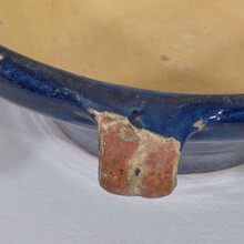 Blue glazed terracotta dairy bowl or tian, France circa 1850