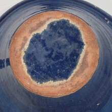 Blue glazed terracotta dairy bowl or tian, France circa 1850