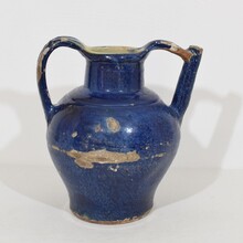 Blue glazed terracotta jug or water cruche, France circa 1850