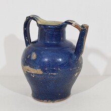 Blue glazed terracotta jug or water cruche, France circa 1850