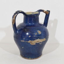 Blue glazed terracotta jug or water cruche, France circa 1850