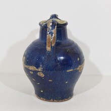 Blue glazed terracotta jug or water cruche, France circa 1850