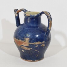 Blue glazed terracotta jug or water cruche, France circa 1850