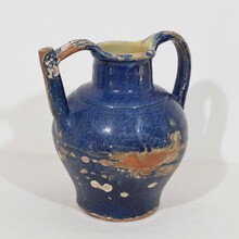 Blue glazed terracotta jug or water cruche, France circa 1850