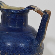 Blue glazed terracotta jug or water cruche, France circa 1850