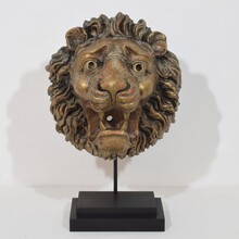 Carved wooden lion head, France circa 1850-1900