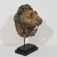 Carved wooden lion head, France circa 1850-1900