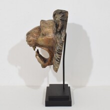 Carved wooden lion head, France circa 1850-1900