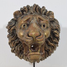 Carved wooden lion head, France circa 1850-1900