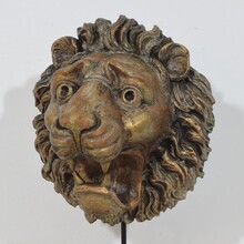Carved wooden lion head, France circa 1850-1900