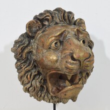 Carved wooden lion head, France circa 1850-1900