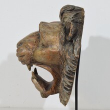Carved wooden lion head, France circa 1850-1900