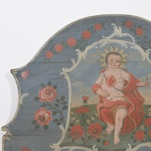 Folk art painted wooden panel with baby Jesus, France 1823