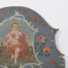 Folk art painted wooden panel with baby Jesus, France 1823