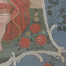 Folk art painted wooden panel with baby Jesus, France 1823