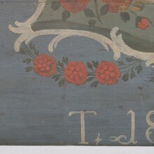 Folk art painted wooden panel with baby Jesus, France 1823