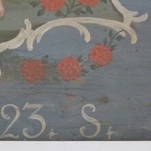 Folk art painted wooden panel with baby Jesus, France 1823
