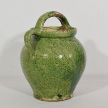 Green glazed earthen ware jug or water cruche, France circa 1850-1900