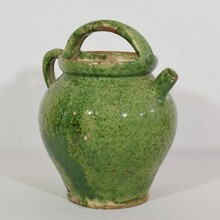 Green glazed earthen ware jug or water cruche, France circa 1850-1900