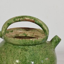 Green glazed earthen ware jug or water cruche, France circa 1850-1900