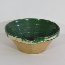 Green glazed terracotta dairy bowl or tian, France circa 1850