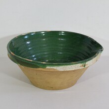 Green glazed terracotta dairy bowl or tian, France circa 1850