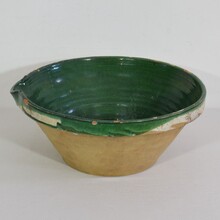 Green glazed terracotta dairy bowl or tian, France circa 1850