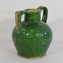 Green glazed terracotta jug or water cruche, France circa 1850