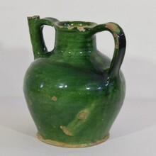 Green glazed terracotta jug or water cruche, France circa 1850