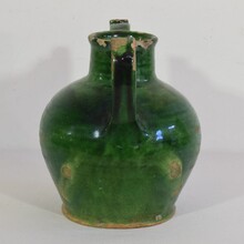 Green glazed terracotta jug or water cruche, France circa 1850