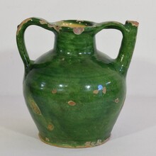 Green glazed terracotta jug or water cruche, France circa 1850