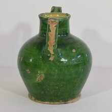 Green glazed terracotta jug or water cruche, France circa 1850