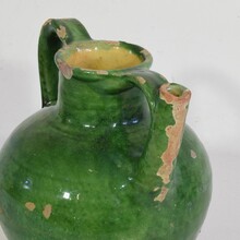 Green glazed terracotta jug or water cruche, France circa 1850