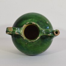 Green glazed terracotta jug or water cruche, France circa 1850