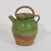 Green glazed terracotta jug or water cruche, France circa 1850-1900