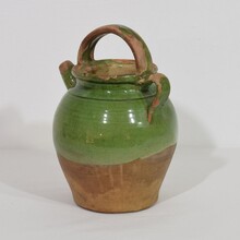 Green glazed terracotta jug or water cruche, France circa 1850-1900