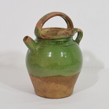 Green glazed terracotta jug or water cruche, France circa 1850-1900