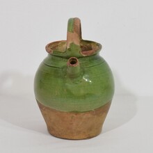 Green glazed terracotta jug or water cruche, France circa 1850-1900