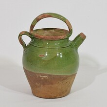 Green glazed terracotta jug or water cruche, France circa 1850-1900