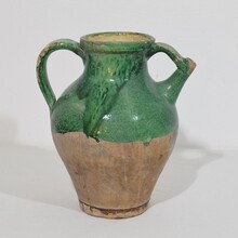 Green glazed terracotta jug or water cruche, France circa 1850-1900