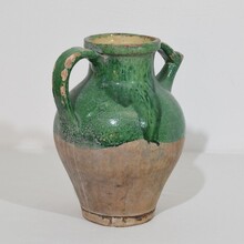 Green glazed terracotta jug or water cruche, France circa 1850-1900