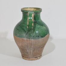 Green glazed terracotta jug or water cruche, France circa 1850-1900