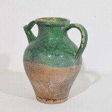 Green glazed terracotta jug or water cruche, France circa 1850-1900