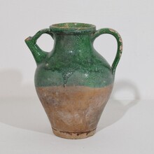 Green glazed terracotta jug or water cruche, France circa 1850-1900